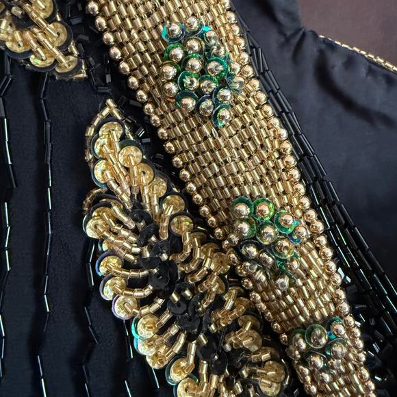 80s Vintage Mark and John Black and gold Fully beaded Beaded Silk Gown Medium - Picture 9 of 9